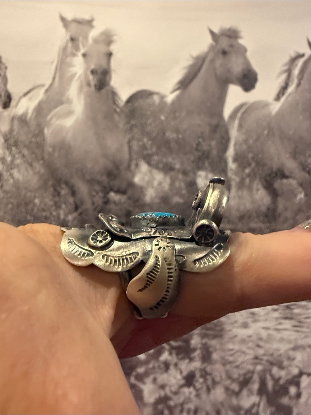 Tim Yazzie Turquoise Sterling Saddle Ring Pendant - Picture 5 of 9